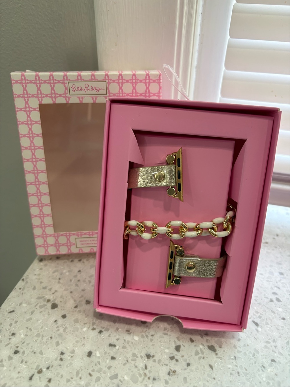 NIB Lilly Pulitzer Skinny Apple Watch Band- Gold and Resort White